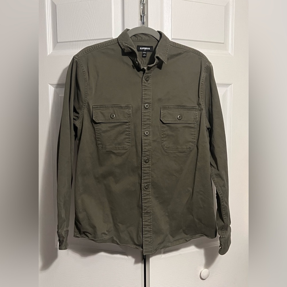 Express Dark Green Long Sleeve Button Up